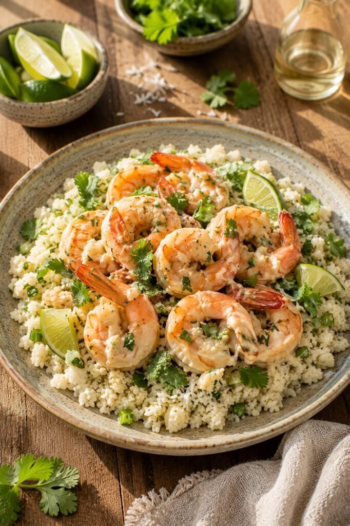 Coconut Lime Shrimp Over Cauli Rice