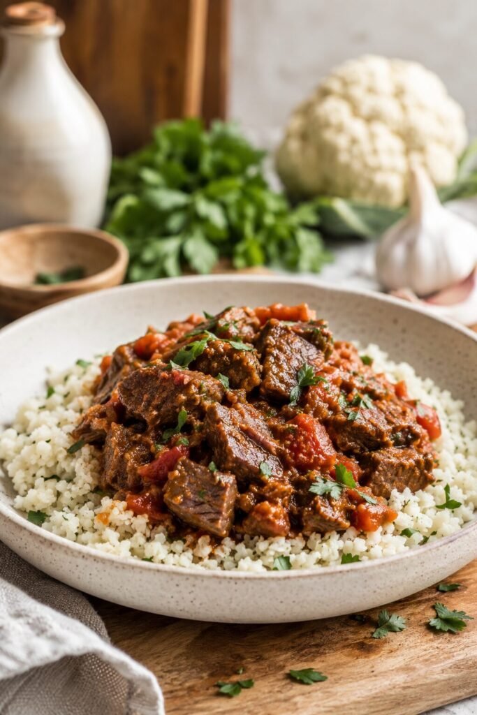 Spiced Tomato Beef Ragout over Cauli Rice Recipe