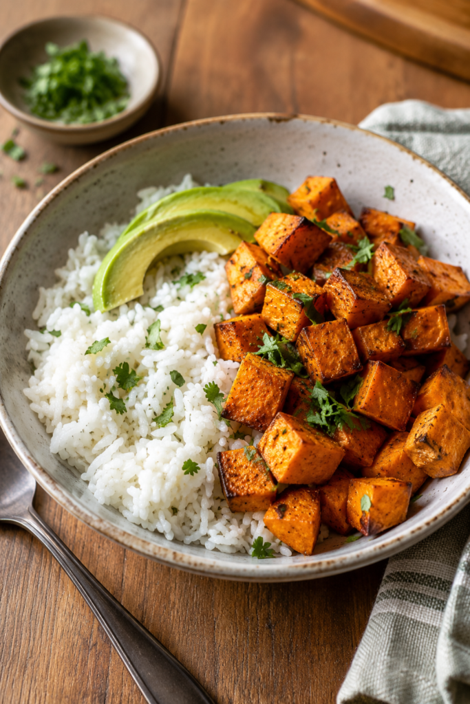 Coconut Rice Bowls with Roasted Sweet Potatoes Recipe