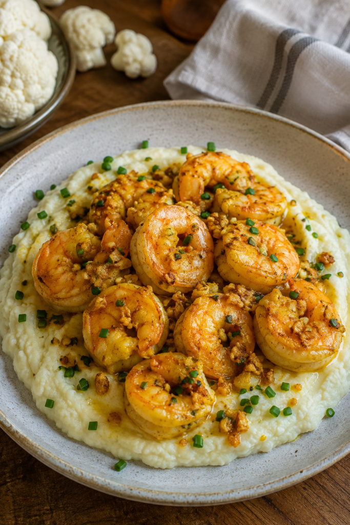 Garlic Turmeric Shrimp over Cauliflower Mash Recipe
