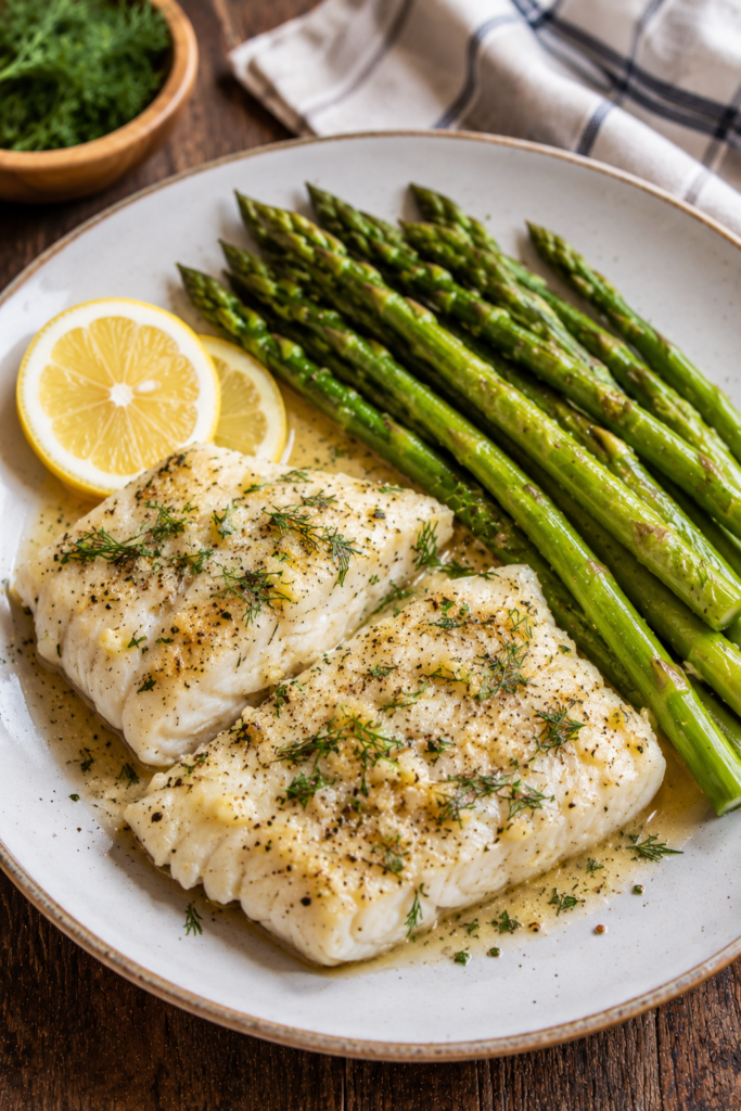 Lemon Dill Cod with Steamed Asparagus Recipe