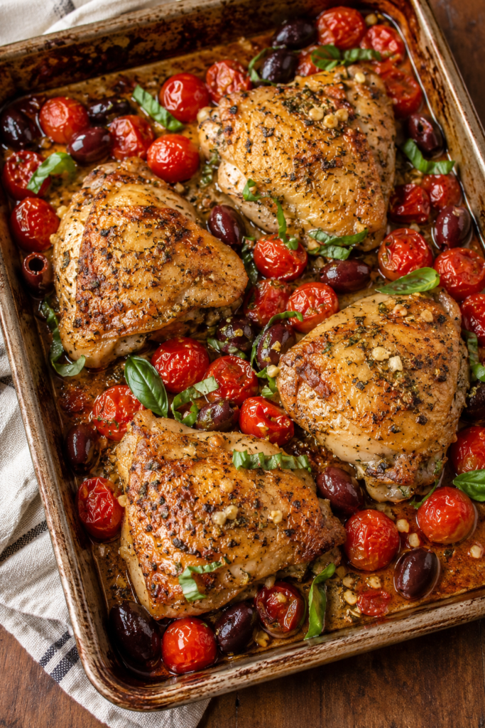 One-Pan Olive-Tomato Chicken Bake Recipe