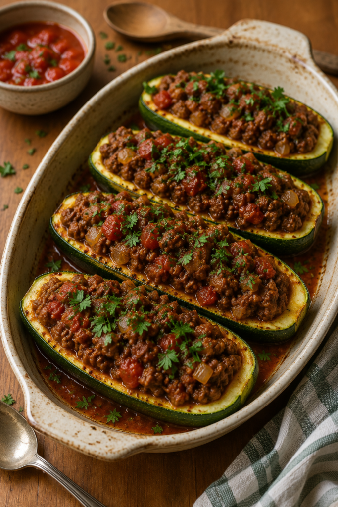 Zesty Herb Beef Zucchini Boats Recipe