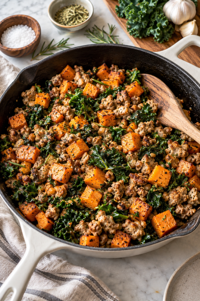 Crispy Ground Turkey & Sweet Potato Breakfast Skillet Recipe