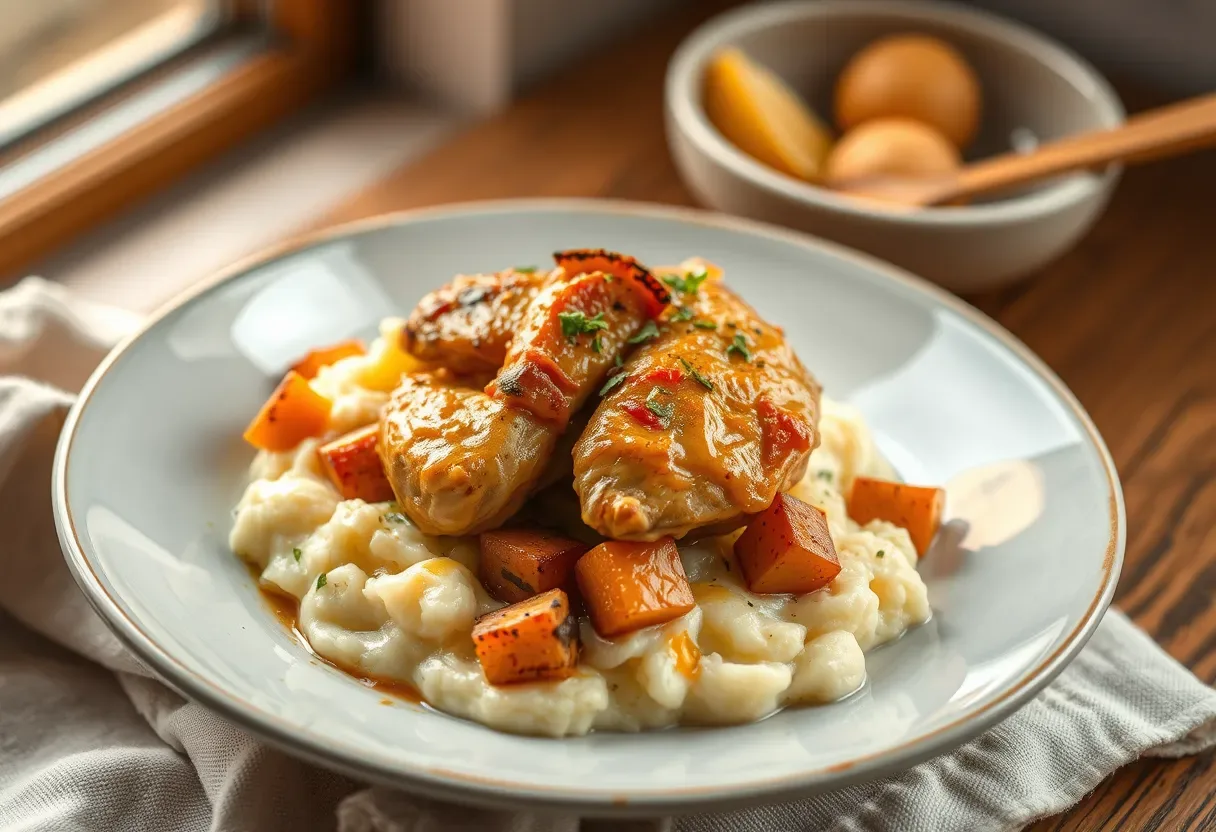 Ginger-Turmeric Slow-Cooked Chicken with Root Vegetable Mash