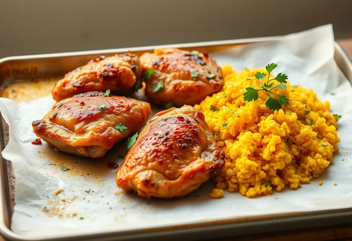 Herb-roasted chicken thighs with turmeric cauliflower rice, AIP-compliant