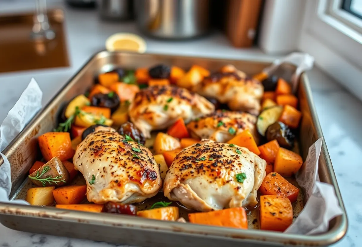 Citrus-glazed chicken thighs with roasted carrots and parsnips